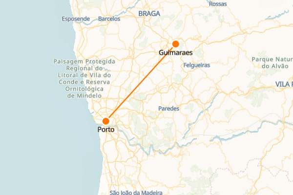 Mapa del tren de Oporto a Guimaraes